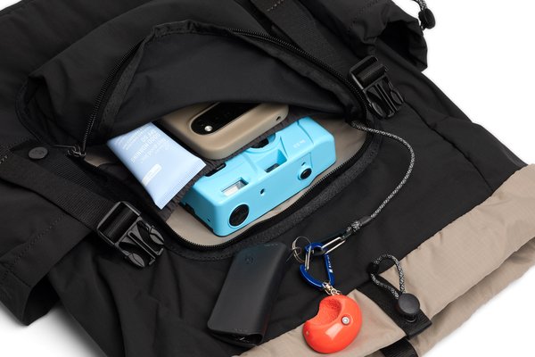 Bellroy Cinch Backpack: The front organization area holds small items and a key hook.
