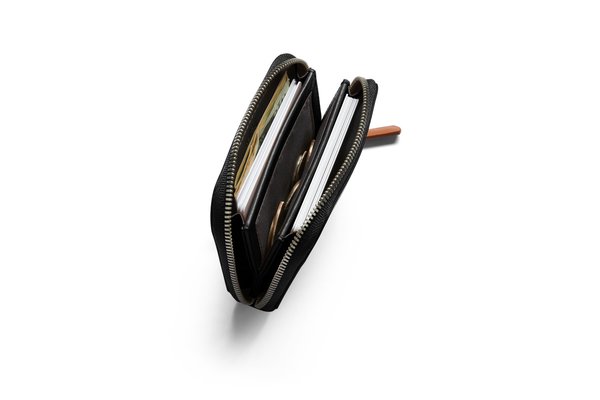 Bellroy Folio Mini: Side view of an open, loaded wallet.