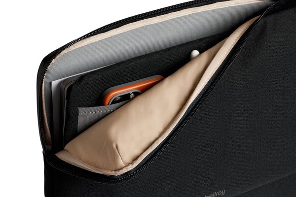 Bellroy Laptop Caddy: Interior lining and storage detail.