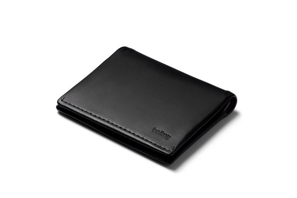 Black Bellroy Slim Sleeve wallet photographed closed on white