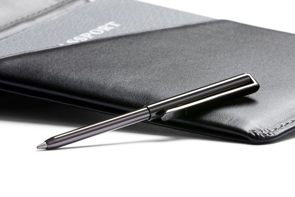 Bellroy Travel Wallet: The small travel pen is a practical feature to inspect.