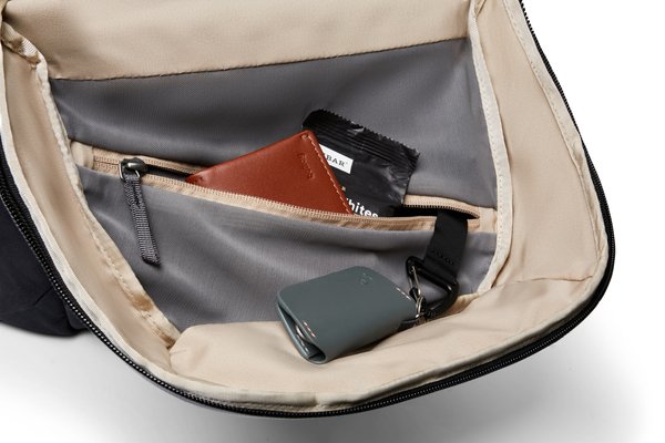Bellroy Via Backpack: Internal pocket organization and small essentials.