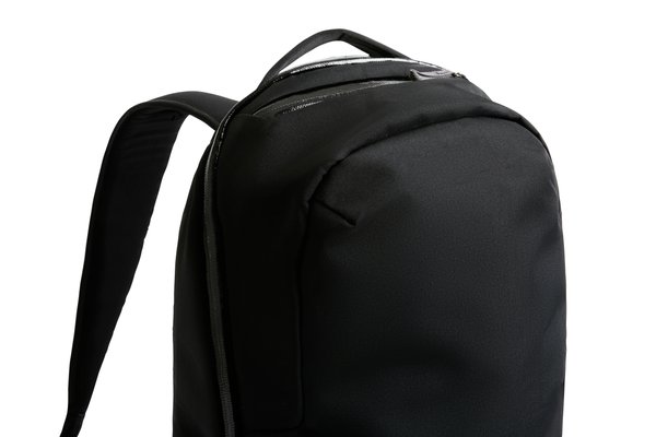 Bellroy Via Backpack: Top handle and zipper detail.