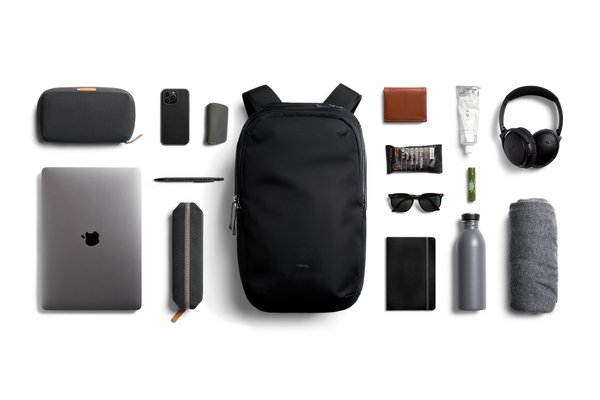 Bellroy Via Backpack: Manufacturer example load, not a promise that your equipment fits.