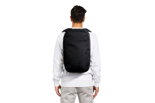 Bellroy Via Backpack: Backpack shown on one model for proportion.