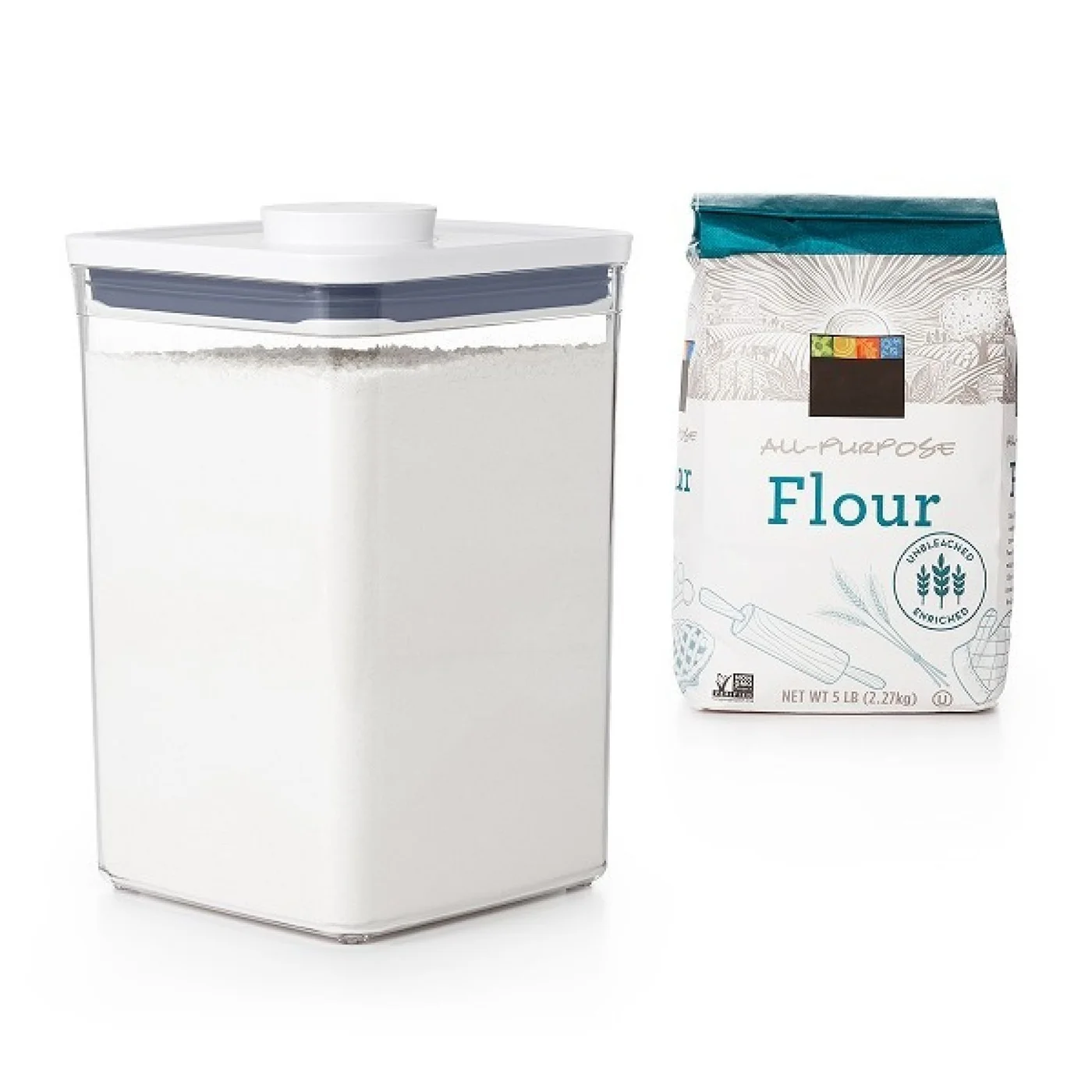 The white-lid POP container shown beside a flour bag