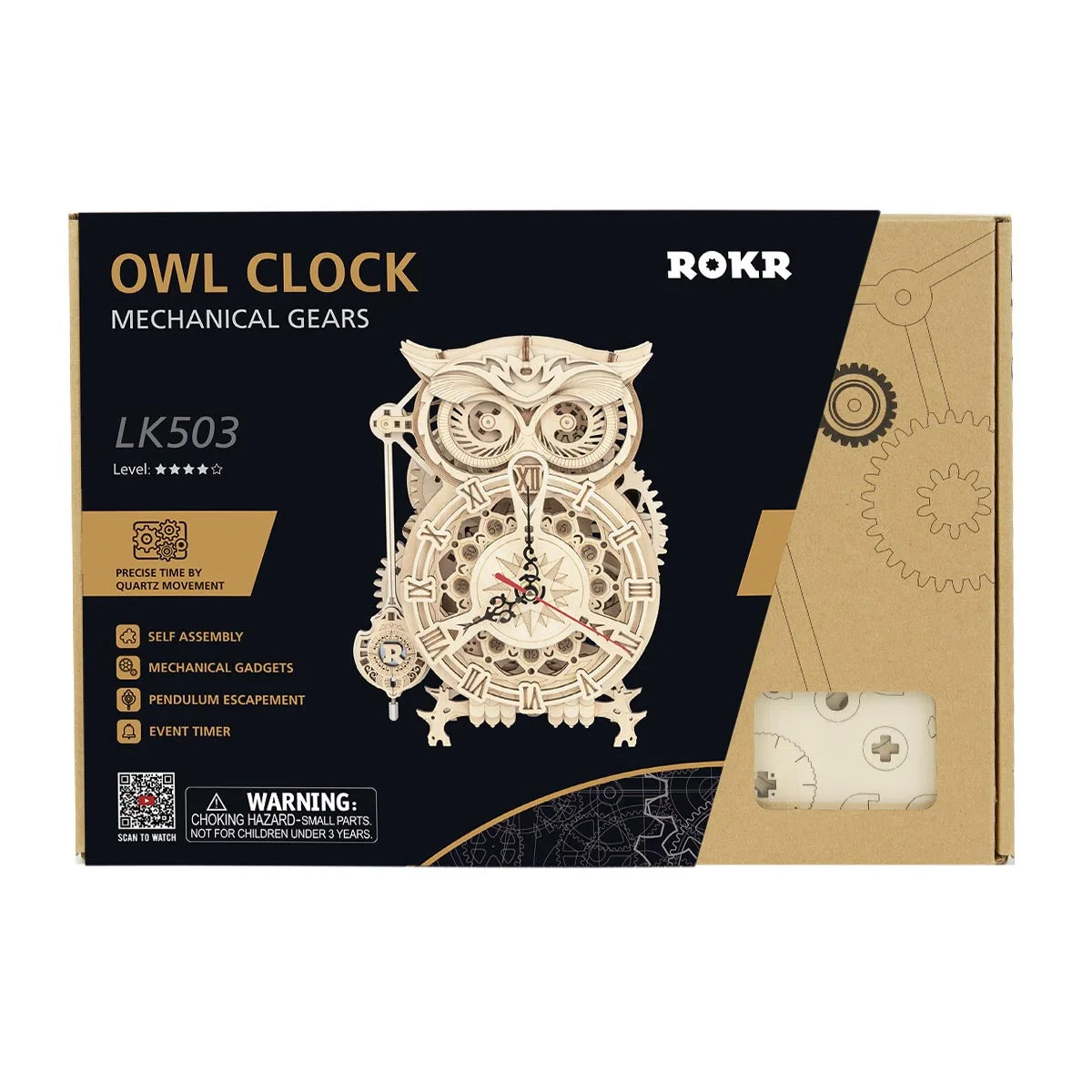 ROKR Owl Clock Mechanical Gears 3D Wooden Puzzle LK503 — manufacturer detail 5