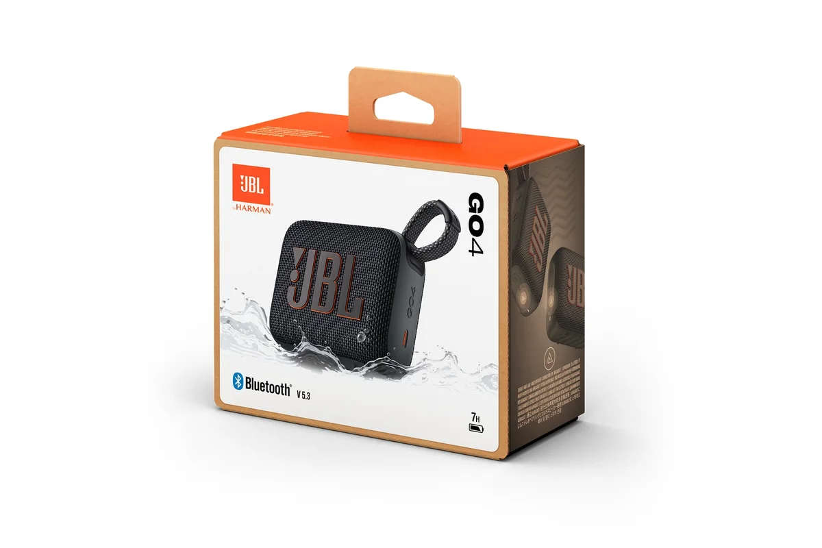 Retail box for the black JBL Go 4 speaker