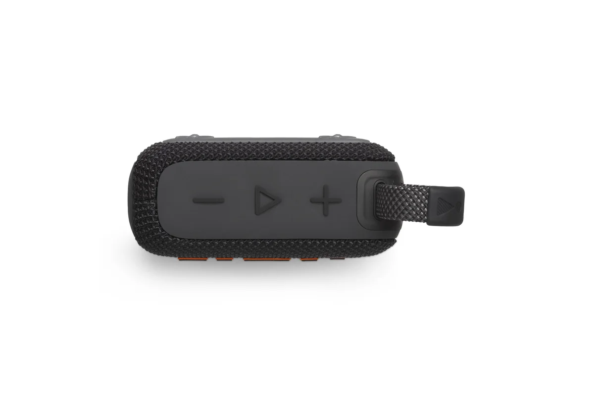 Top-edge controls on the black JBL Go 4 speaker
