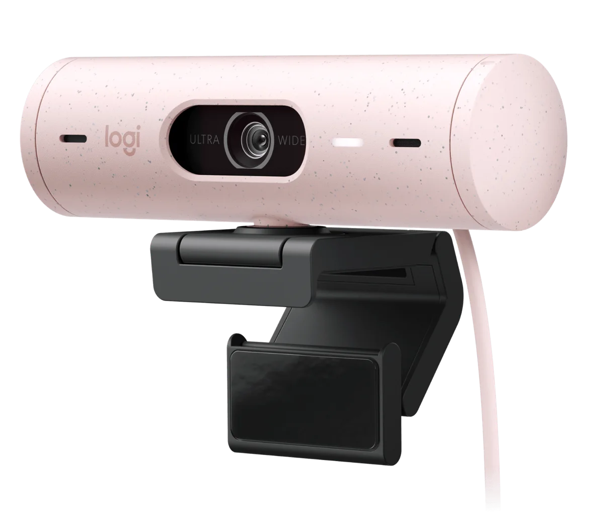 Rose Logitech Brio 500 webcam frontal view
