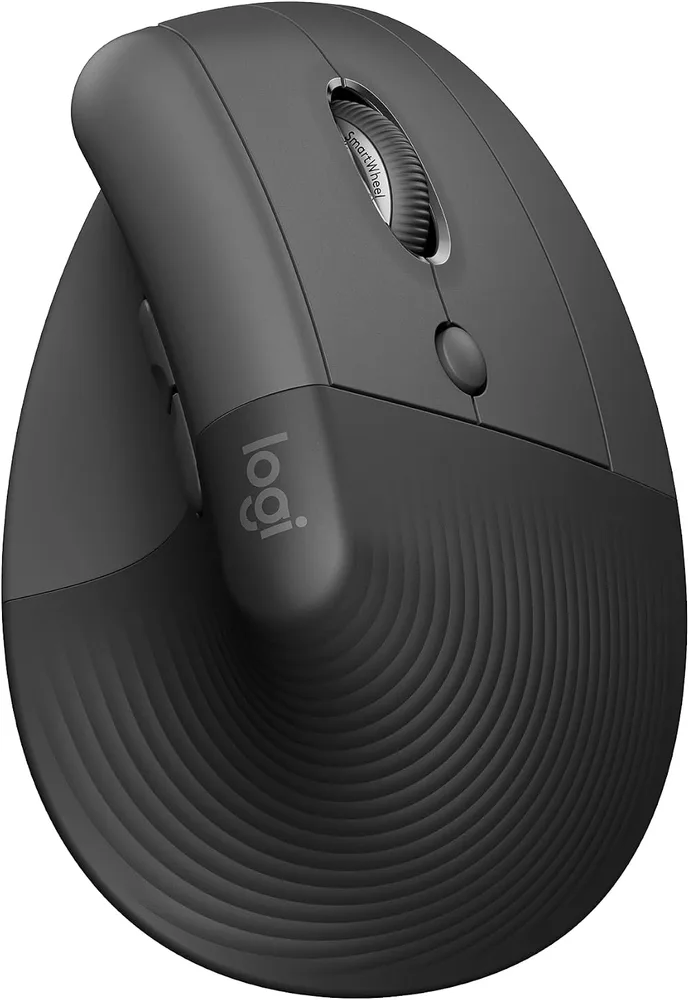 Logitech Lift right-handed mouse in graphite, shown from above