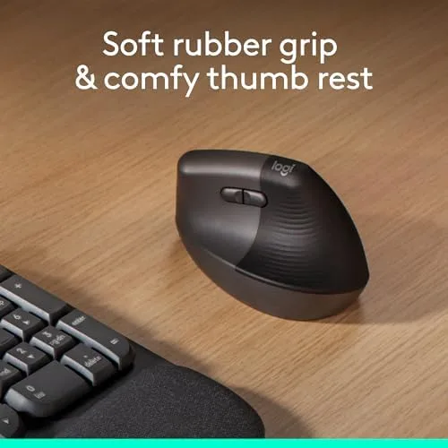 Graphite Logitech Lift on a desk beside a keyboard