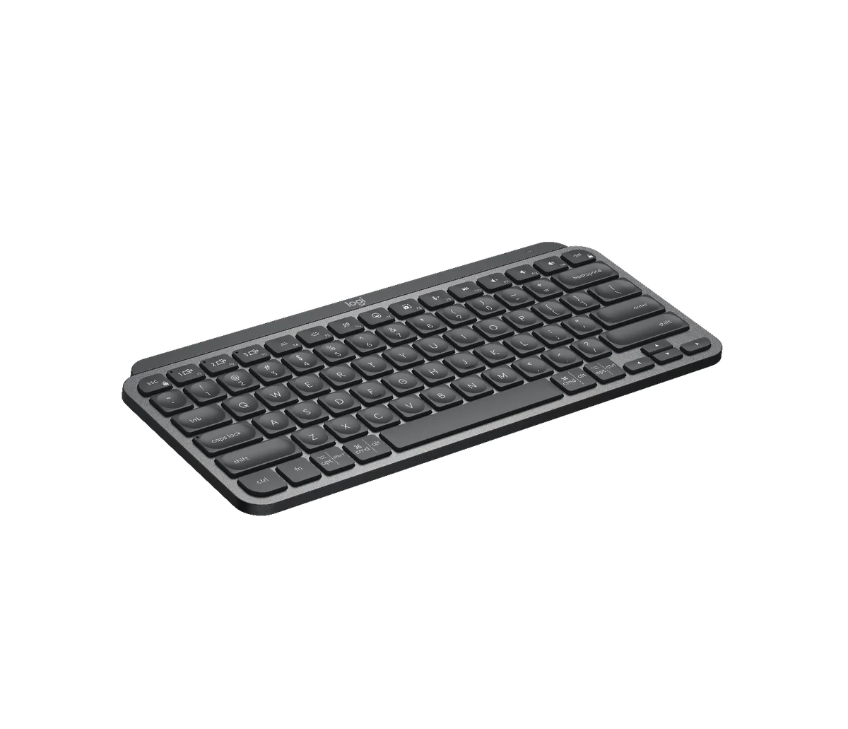 Angled view of MX Keys Mini Graphite showing key spacing and compact layout