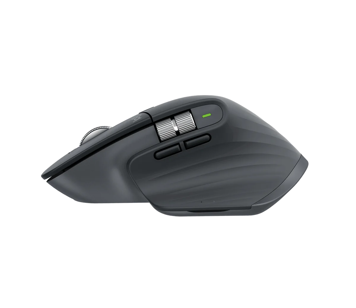 Manufacturer profile of MX Master 3S showing thumb wheel and side controls