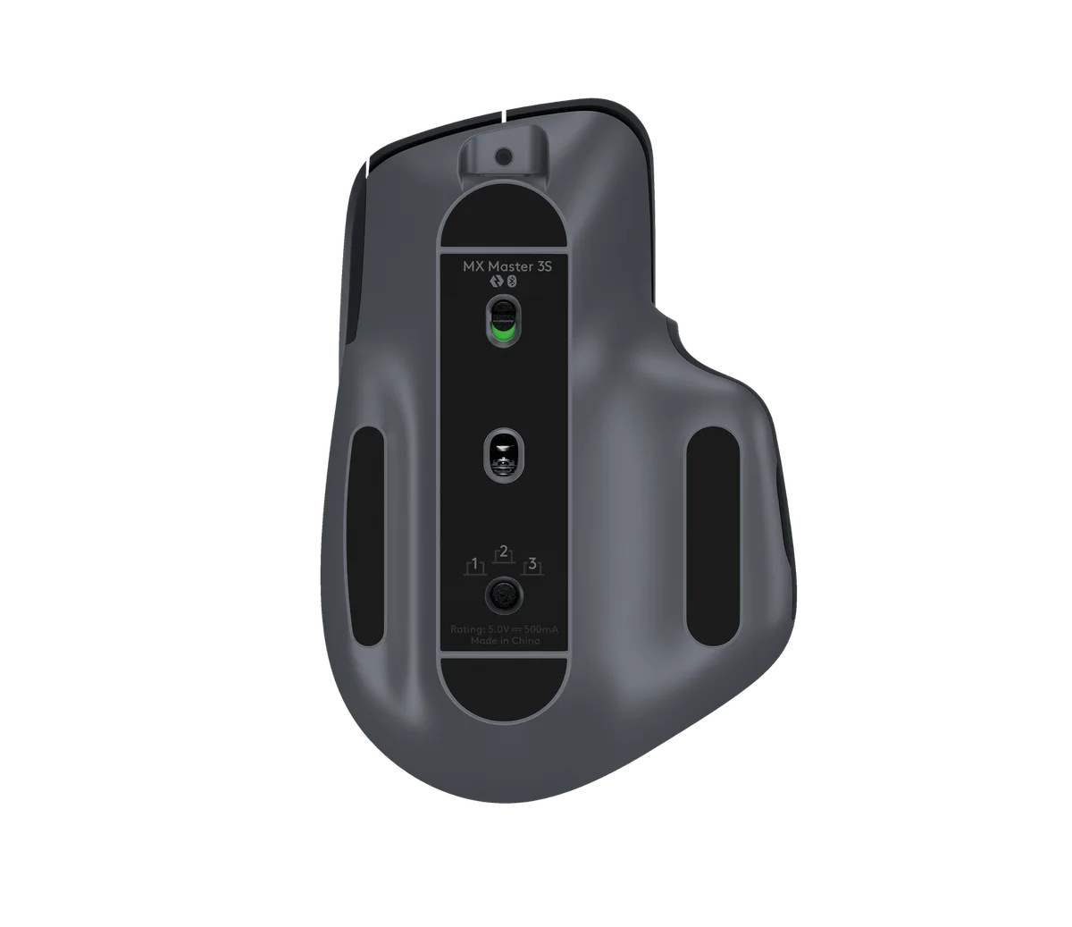 Manufacturer underside view of the graphite MX Master 3S Bluetooth Edition