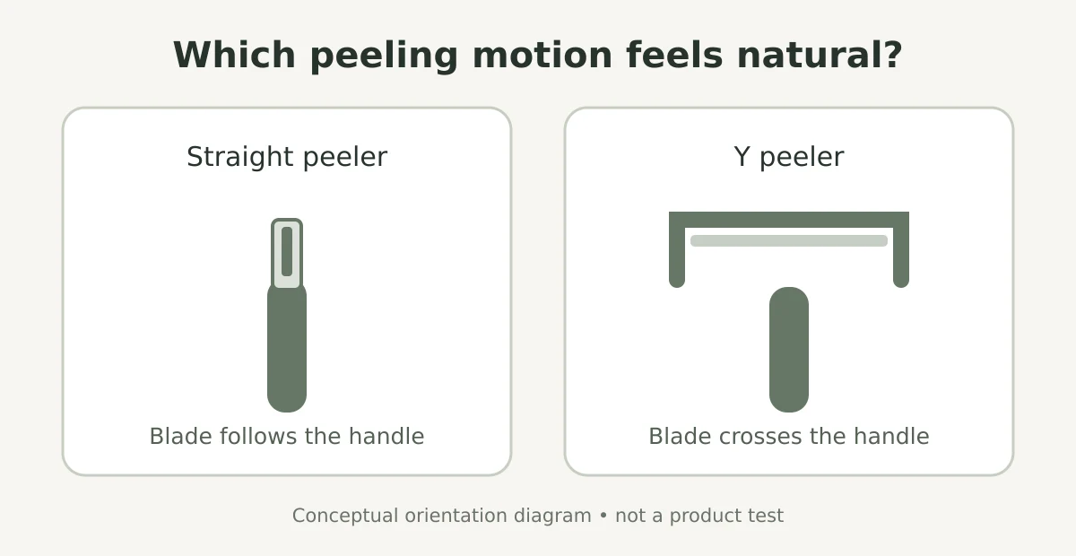 Findweave diagram showing a straight peeler with blade along the handle and a Y peeler with blade across the handle
