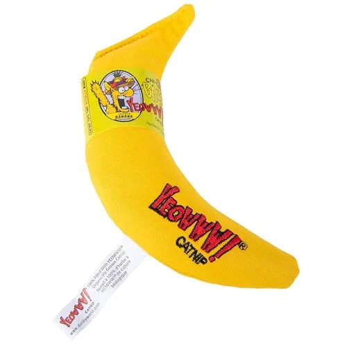 Banana toy with manufacturer labels attached.
