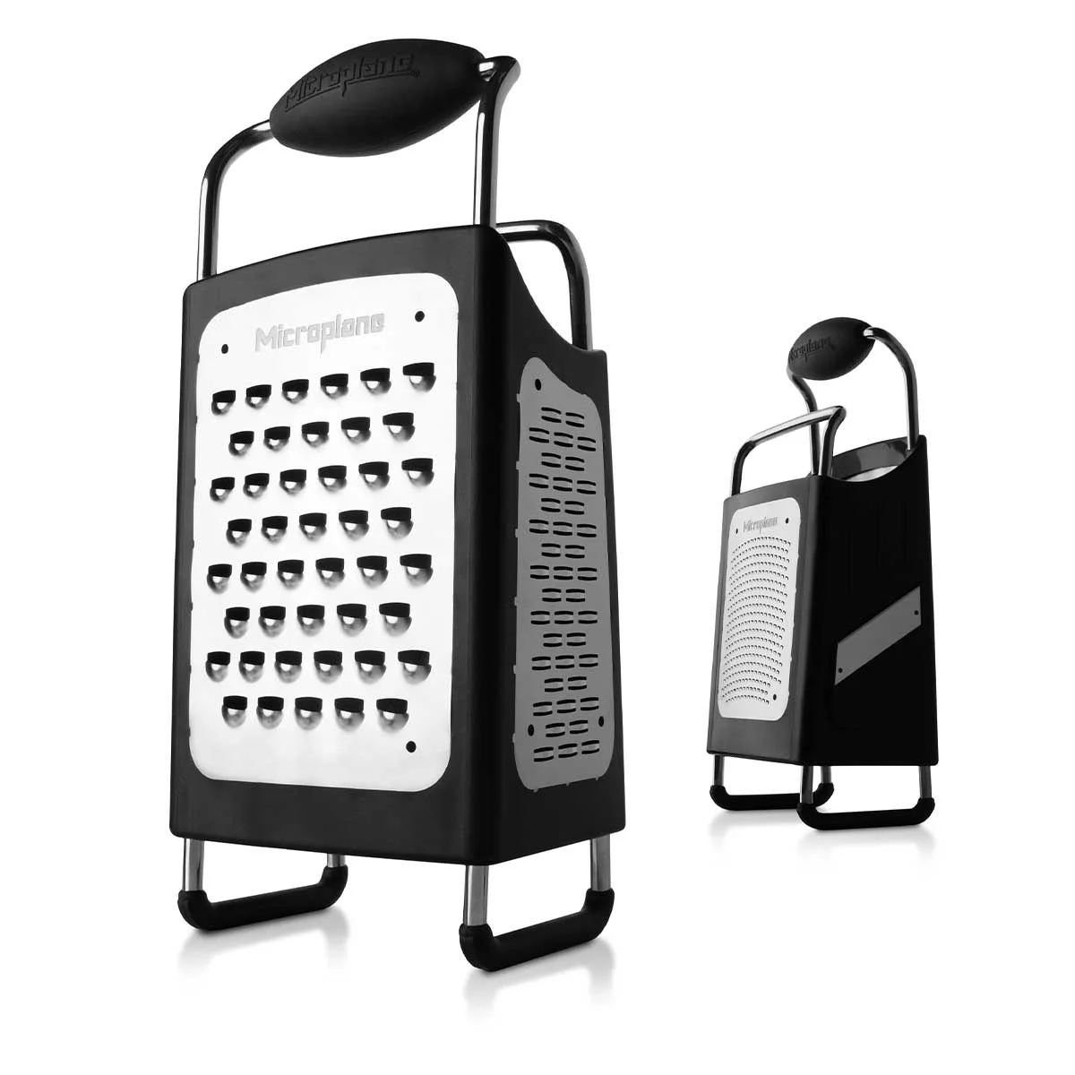Front and rear views of one box grater; this is not a two-grater bundle.
