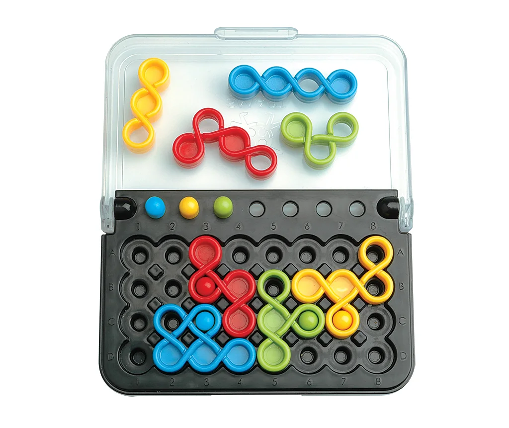 Manufacturer play diagram: coloured pegs constrain where the matching pieces can fit.