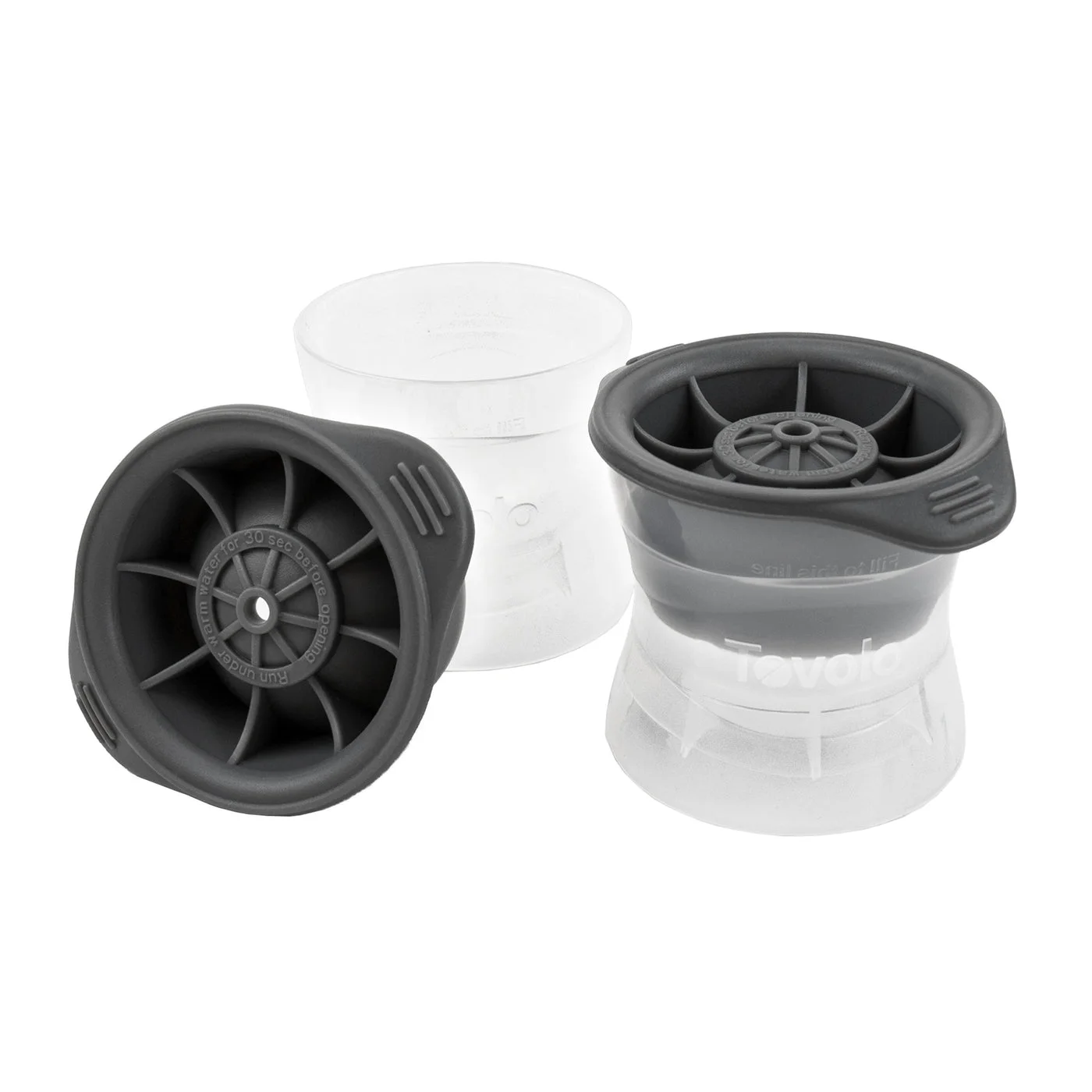 Two molds withcharcoal lids andclear bases.