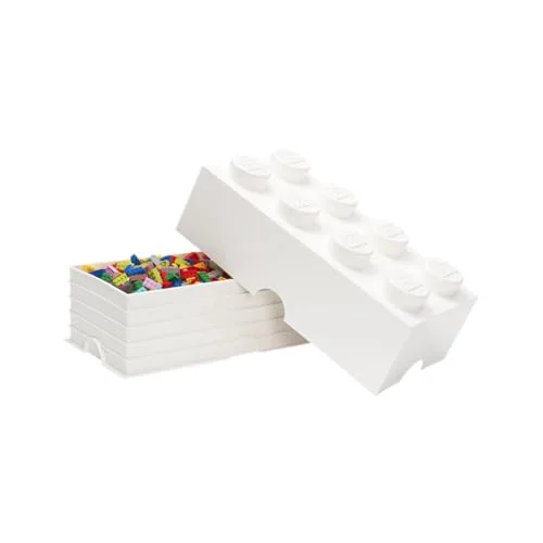 White lift-off lid and open storage space; building pieces pictured are not included.