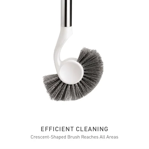Crescent-shaped brush head and outer bristles for rim access.