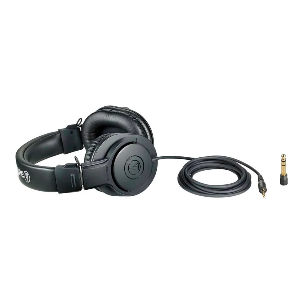 Fixed cable and included 6.3mm adapter shown with the black headphones.
