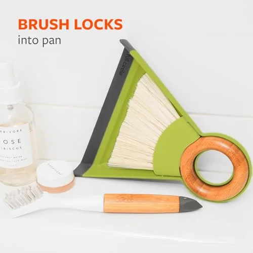 Brush locks into the pan for combined storage.