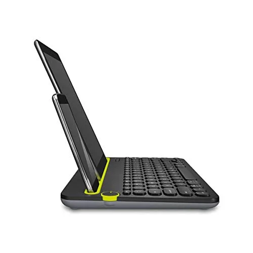 Side view demonstrates a tablet in the fixed cradle; tablet not included.
