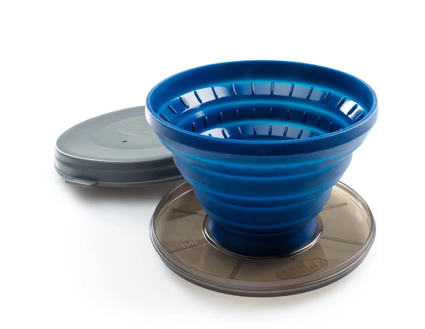 Expanded blue cone with support base and separate snap-on cover.
