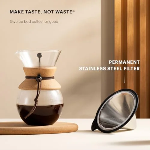 Reusable stainless filter shown separately from the carafe.