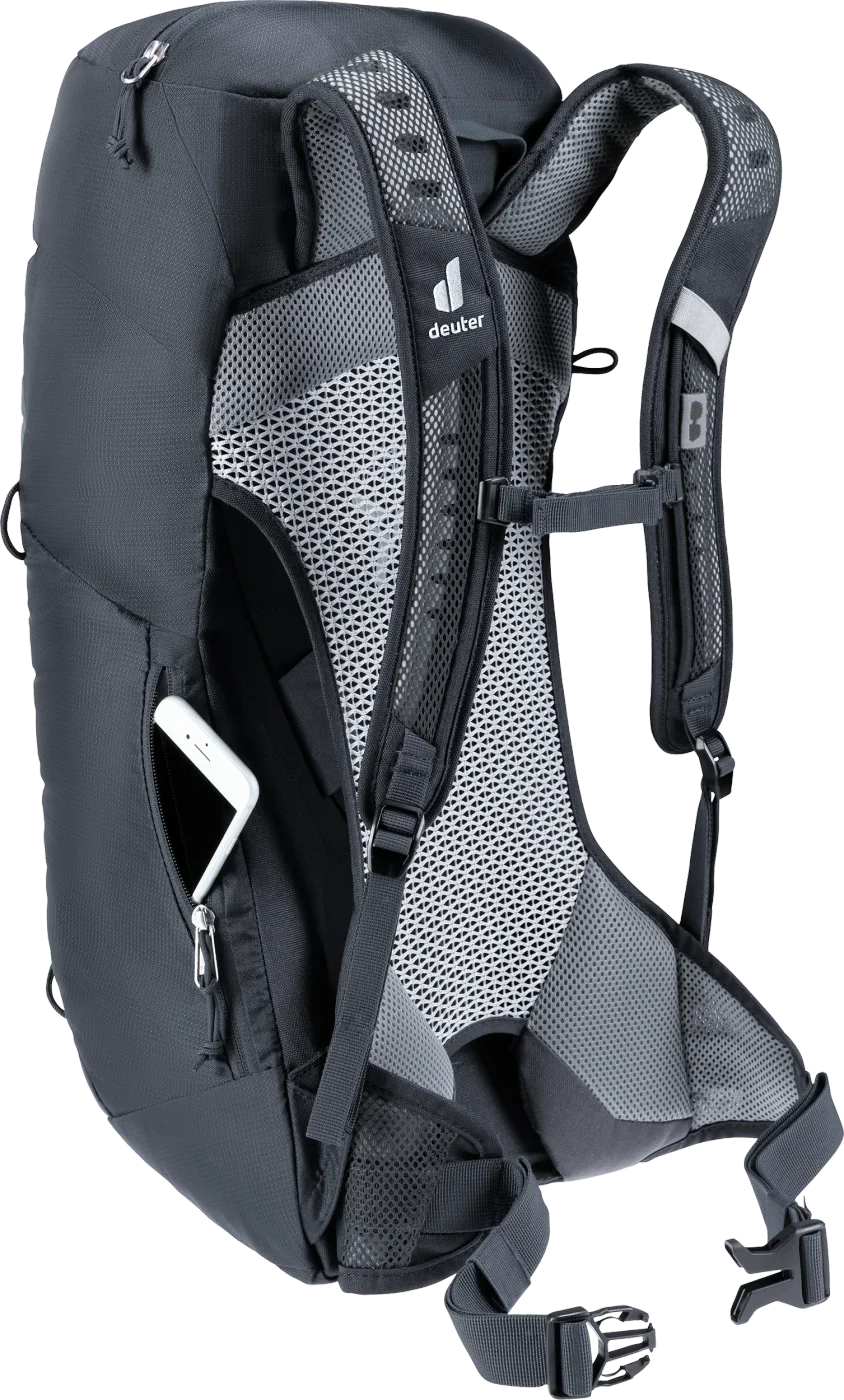 Angled rear view showing the space between the pack body and its ventilated mesh panel.