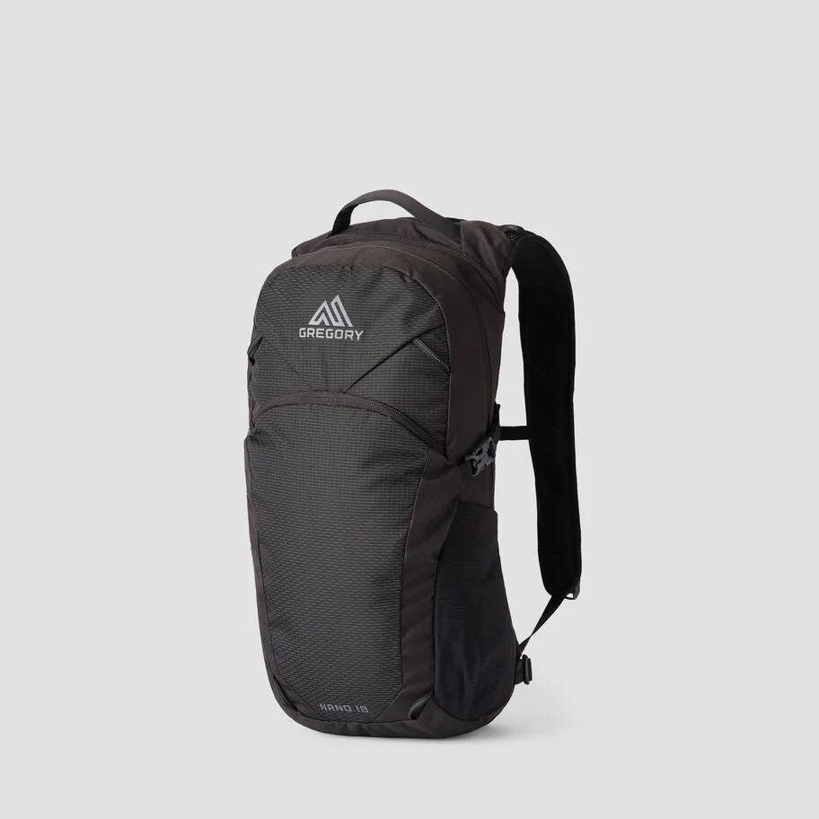 Gregory Nano 18 in Optic Black: the compact zipped daypack and side bottle pocket.