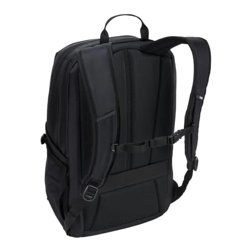 Rear panel, padded shoulder straps and sternum strap.