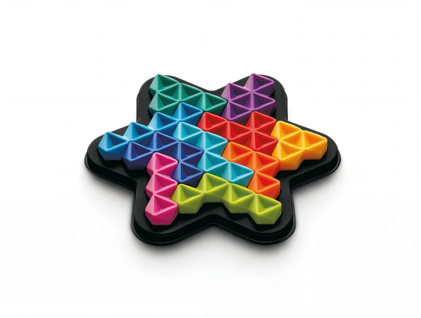 IQ Deluxe Star with its six-pointed board and brightly coloured hexagonal puzzle pieces.