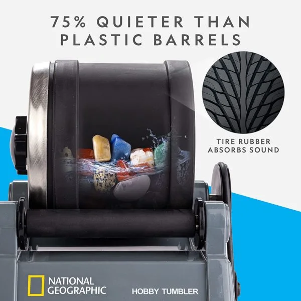 Rubber-barrel maker illustration includes its comparative noise claim; this is not an independent sound measurement or a promise of silent operation.