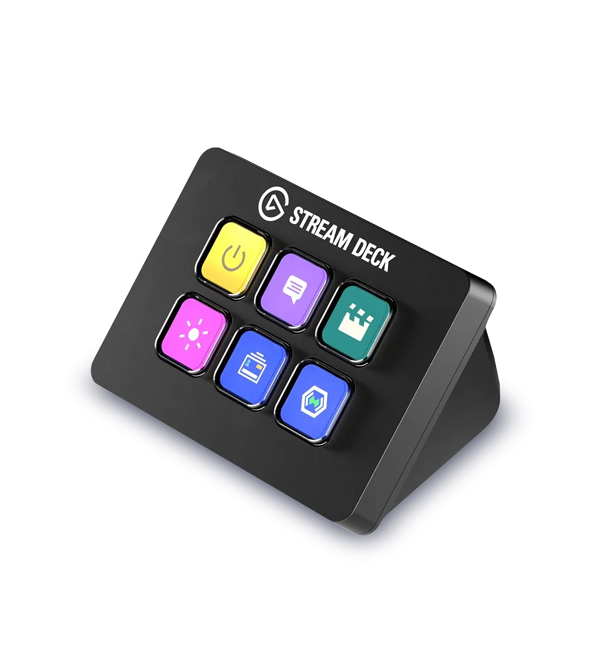 Classic black Stream Deck Mini with six LCD keys; not a Neo or Discord edition.