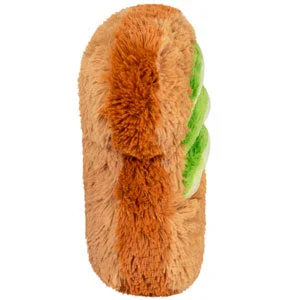 Side view showing the thickness of the plush toast and toppings.