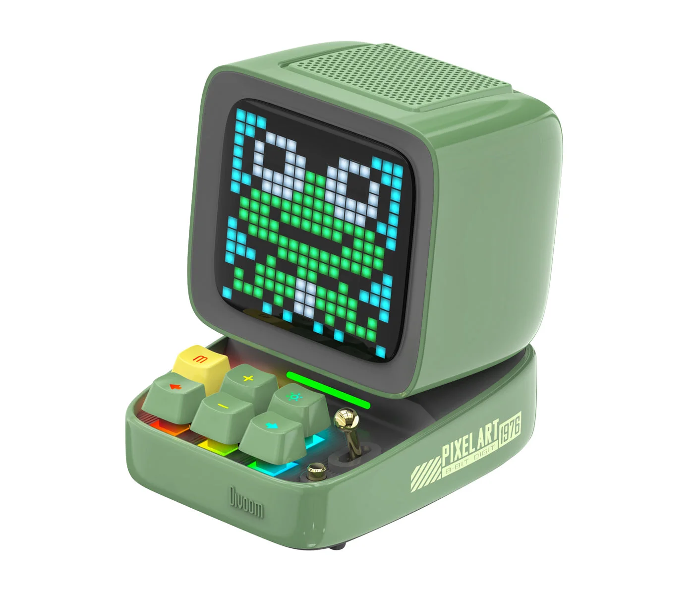 Green retro-computer-style Ditoo with a frog pixel design.