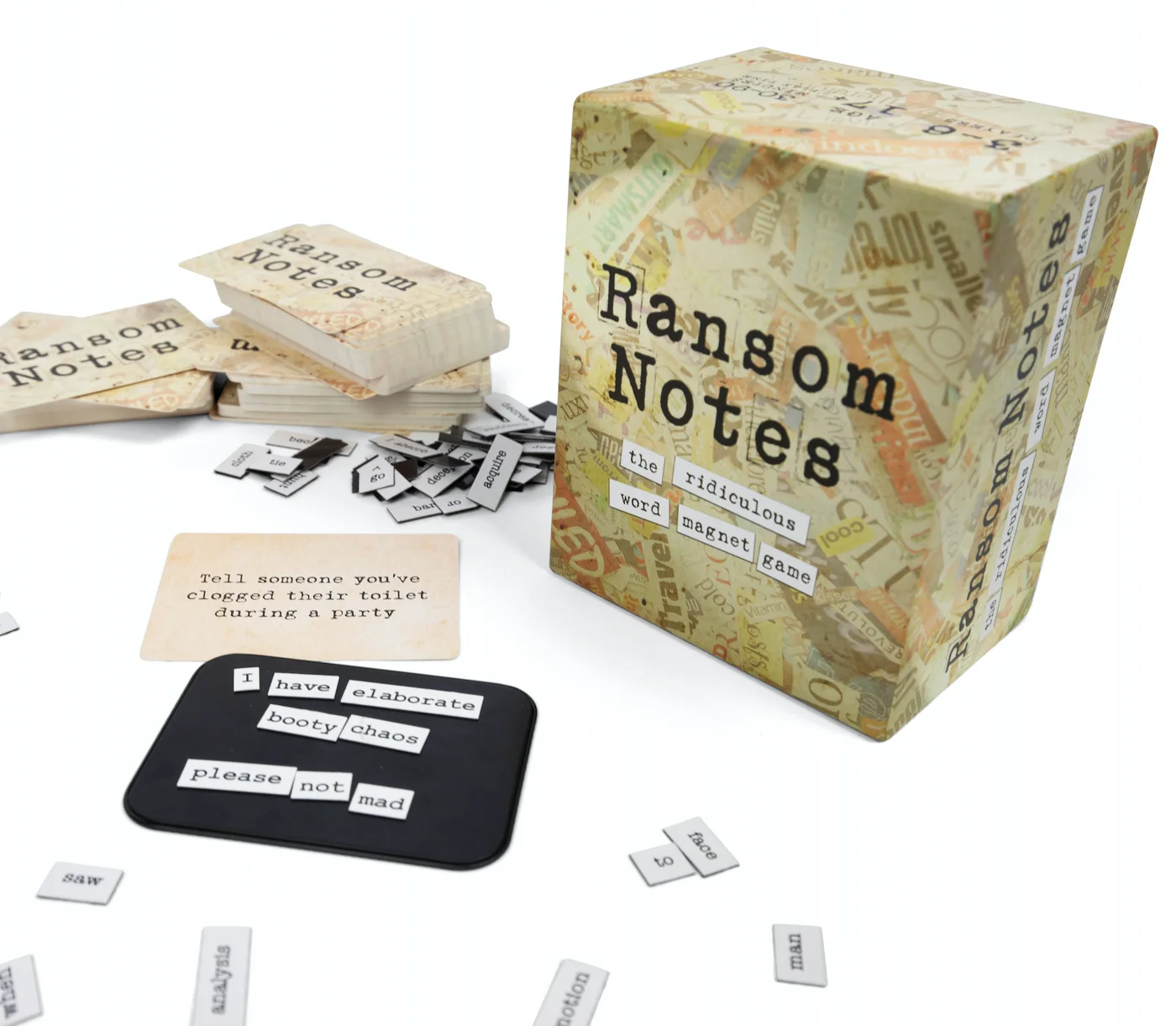 Base-game components laid out beside the box; expansion products are separate.
