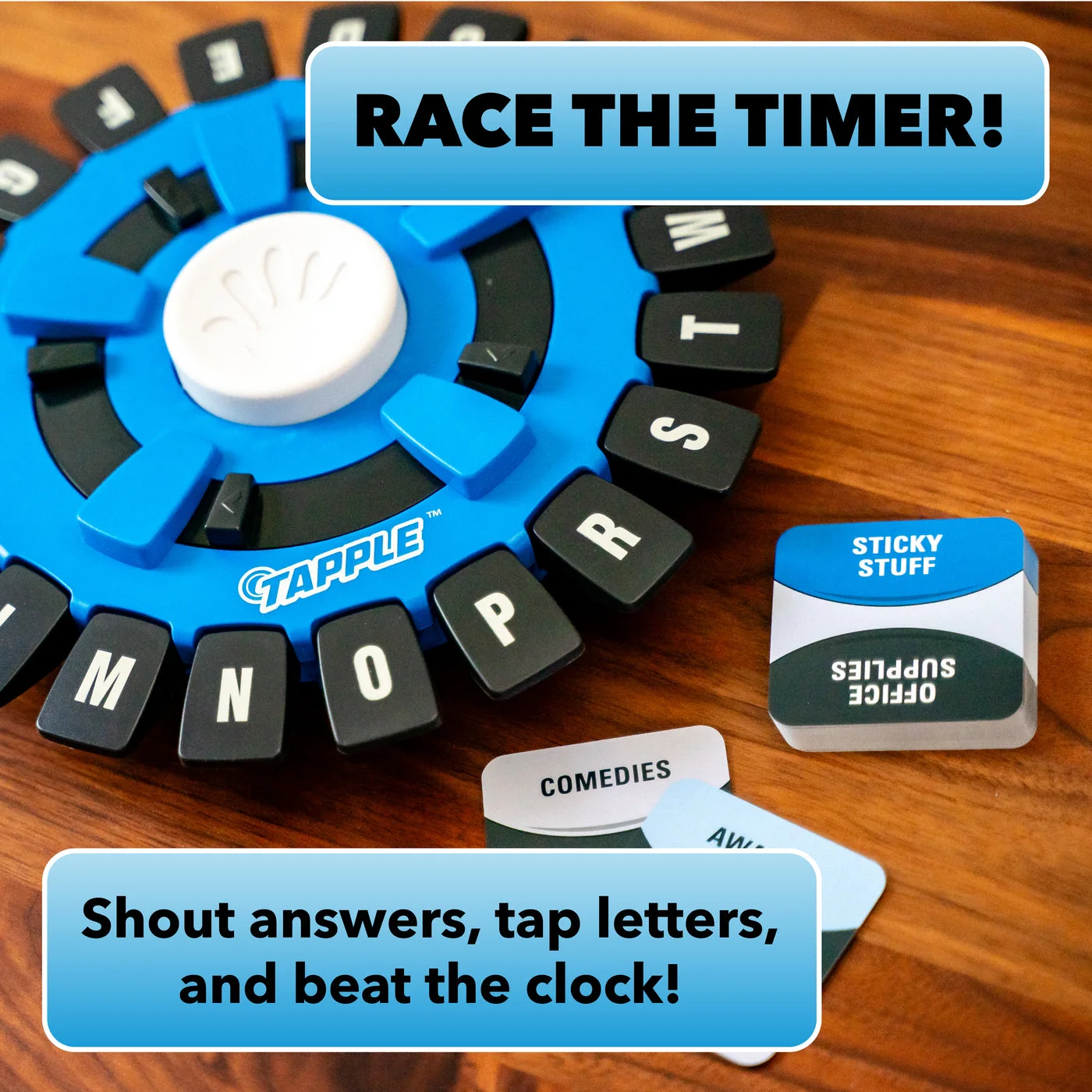 Letter tabs and central timer shown in a maker instruction image.