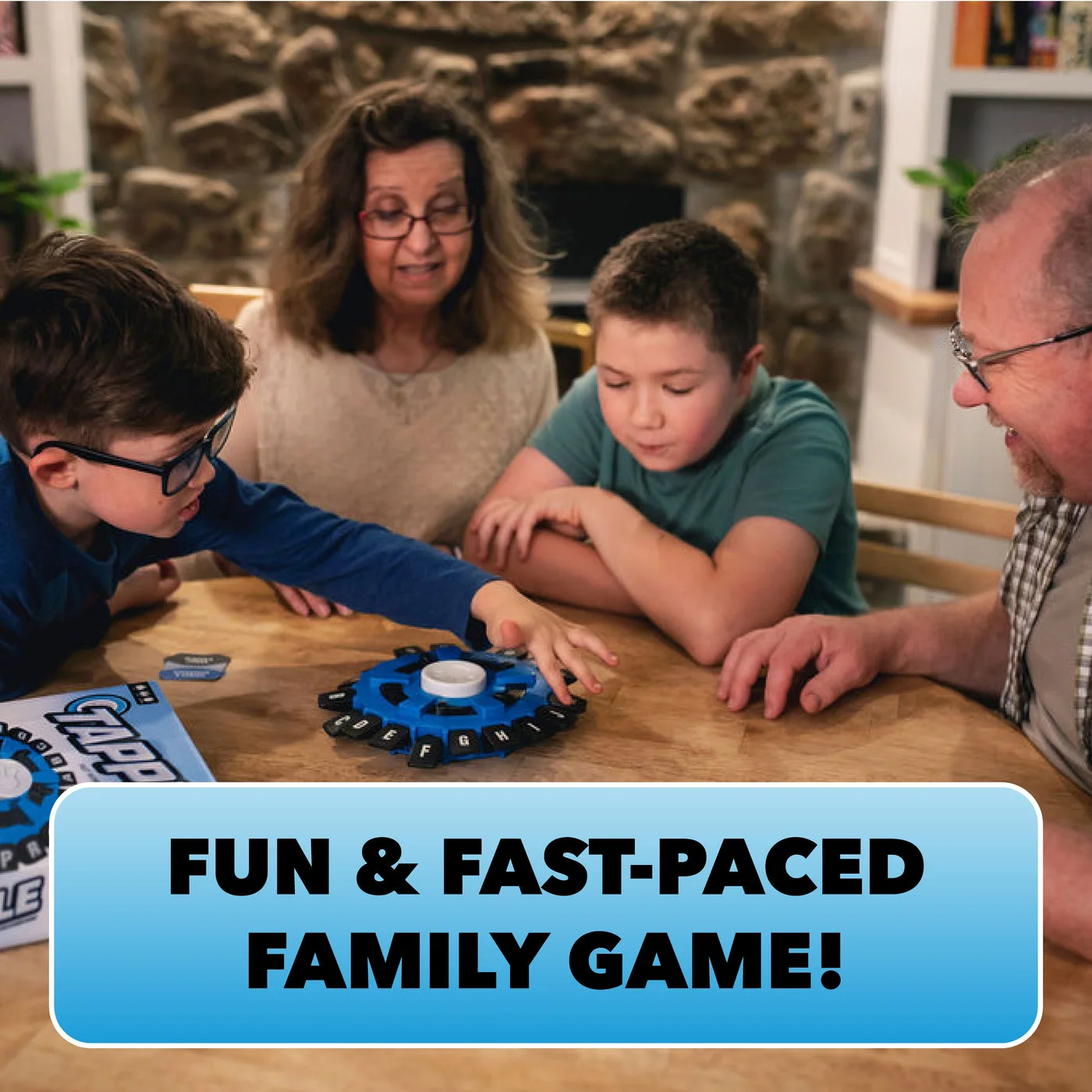 Family playing the timer game in manufacturer imagery.