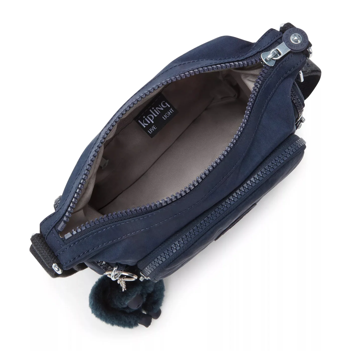 Open interior showing the main compartment and internal zip pocket.