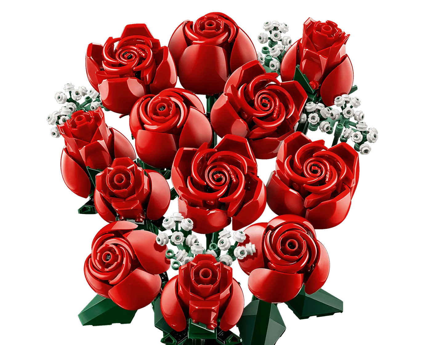 Red roses and white babys breath from set 10328; vase not included.