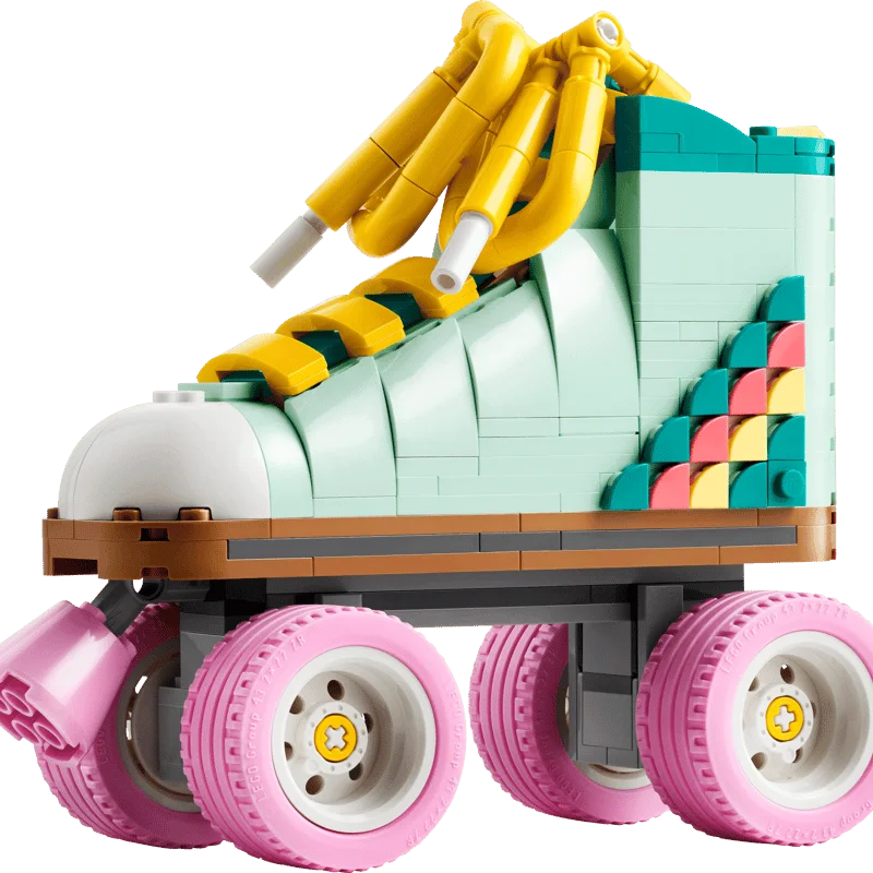 A mint-and-pink roller skate built for display, not for wearing.