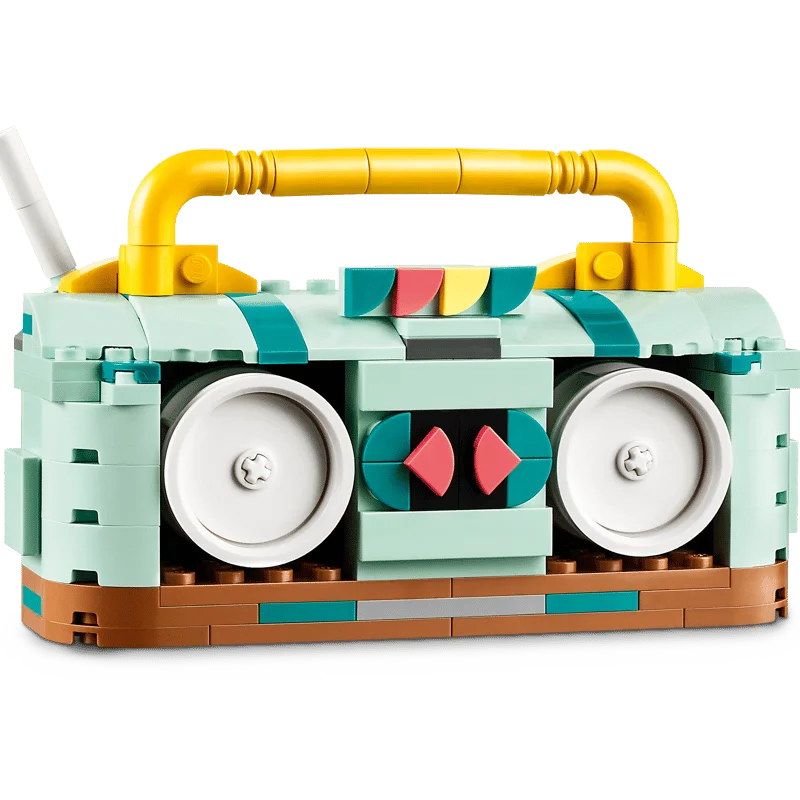 The third build is a decorative boom box; it does not play music.