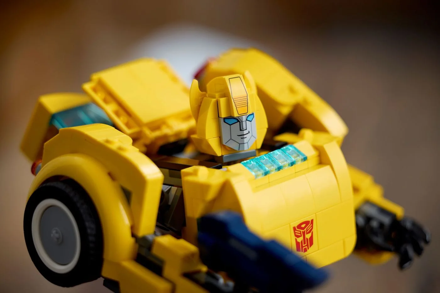 Close-up of Bumblebee's robot face and chest.