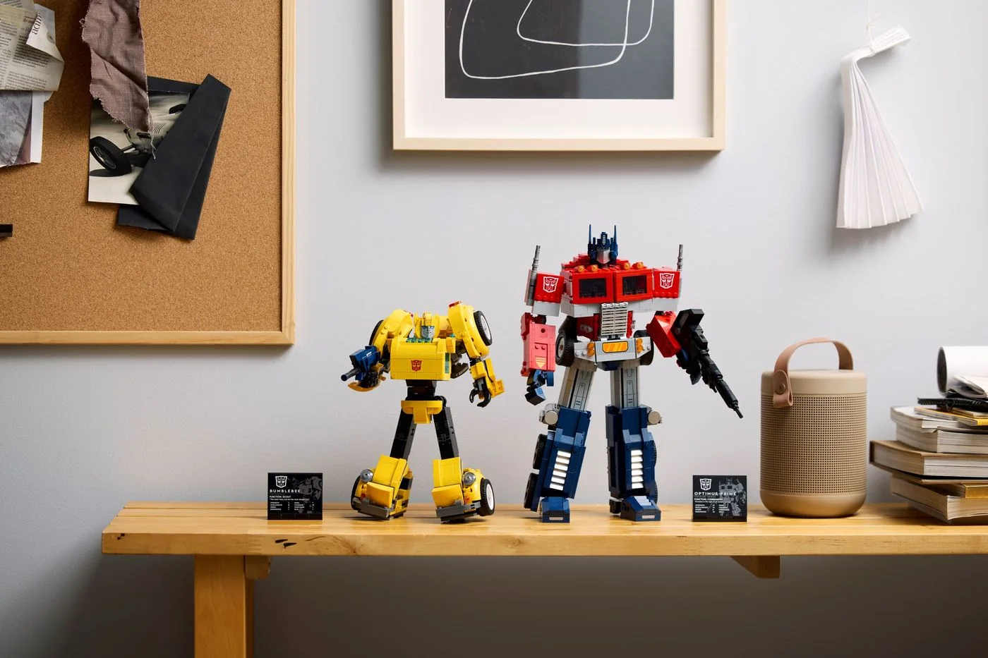 Bumblebee beside the separate Optimus Prime set, which is not included.