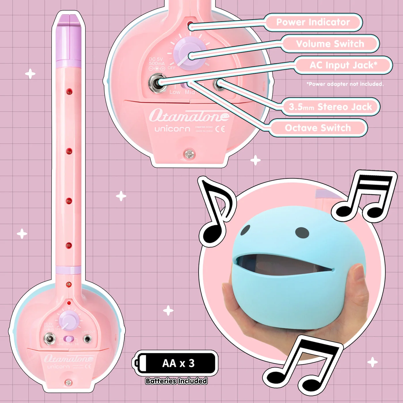 Deluxe Unicorn controls and battery compartment diagram.