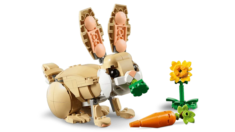 Bunny in a four-legged pose shows its movable parts.